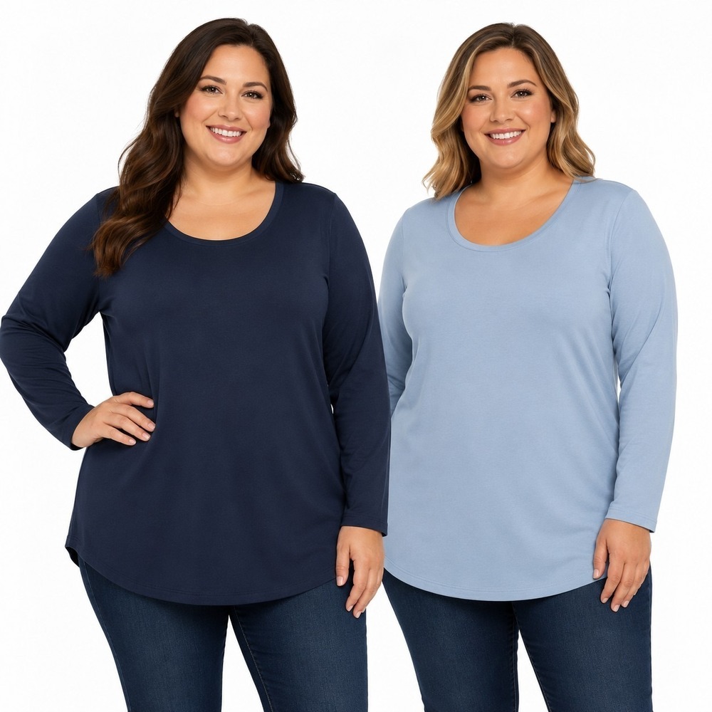 Ruby Road Woman Core Essentials Bundle Of 2 Cotton Blue Navy Tops  Shirt Size 2X